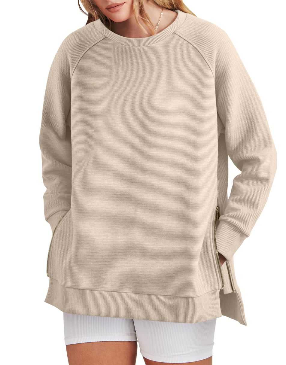 Sophia | Women's Sweatshirt Side Zippers Textured Finish 3