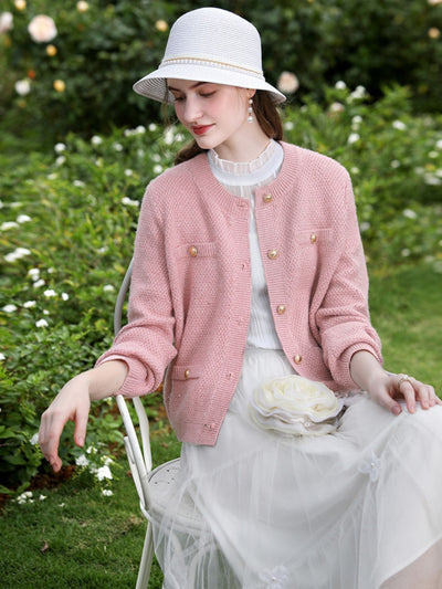 Sophia | Women's Tweed Knit Cardigan with Gold Buttons 4