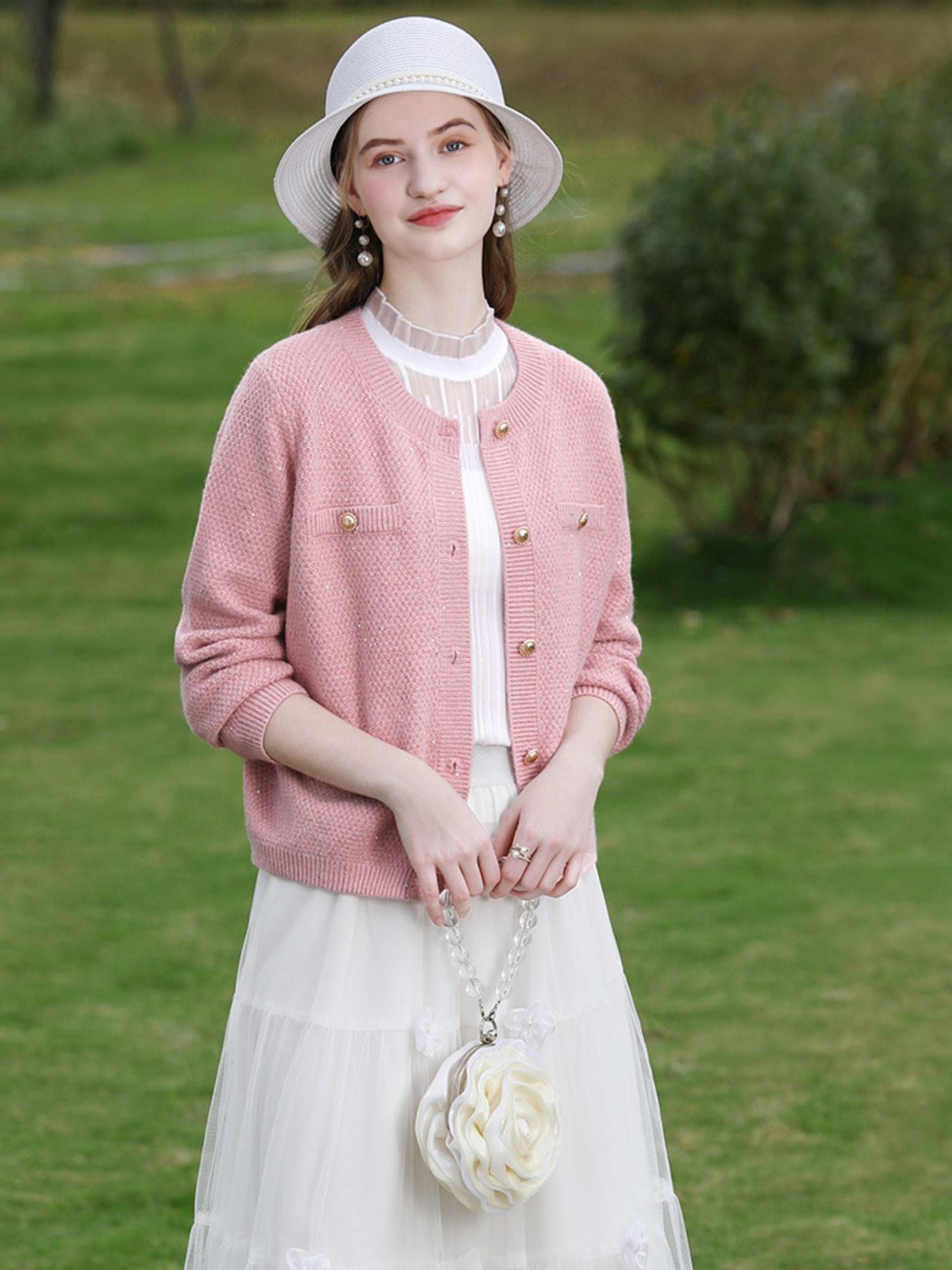 Sophia | Women's Tweed Knit Cardigan with Gold Buttons 5