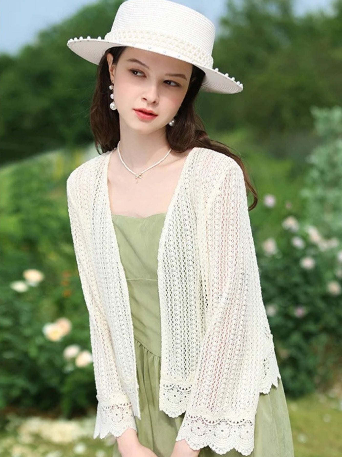 Sophia | Women's White Lace Cardigan with V-Neck and Flared Sleeves 3