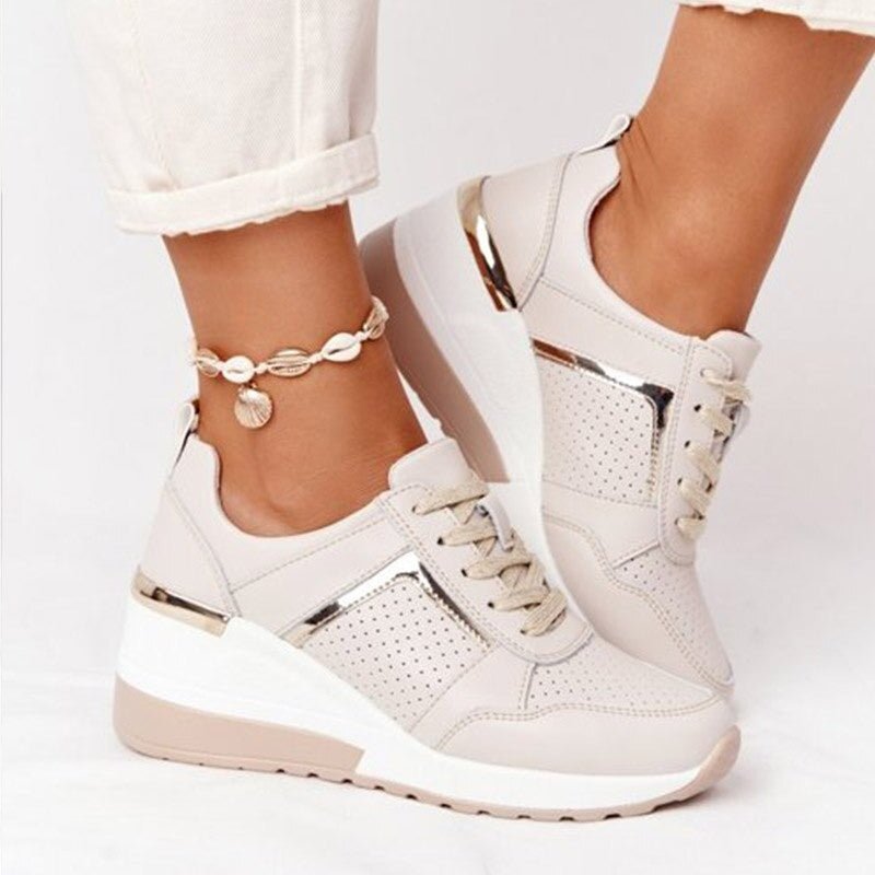 Sophia | Women's White Wedge Sneakers with Hidden Lift 0