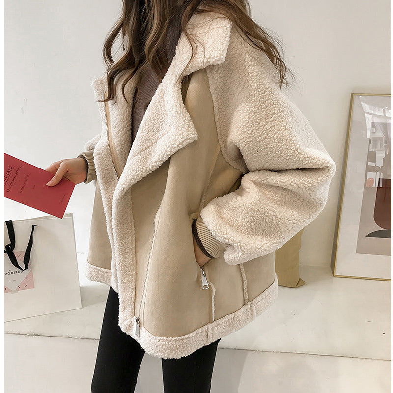 Sophia | Women's Winter Coat Suede Beige with Pockets 0