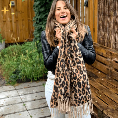Sophia | Women's XL Wool Scarf With Leopard Print 2