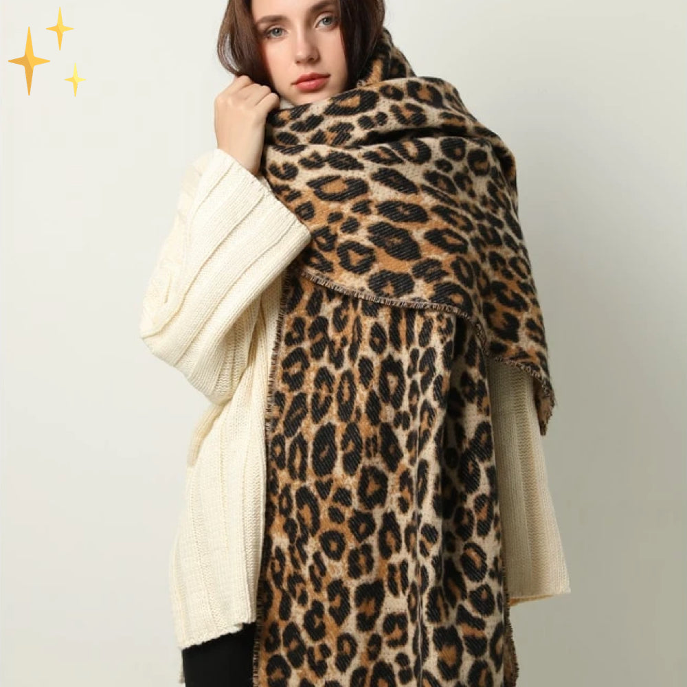 Sophia | Women's XL Wool Scarf With Leopard Print 5