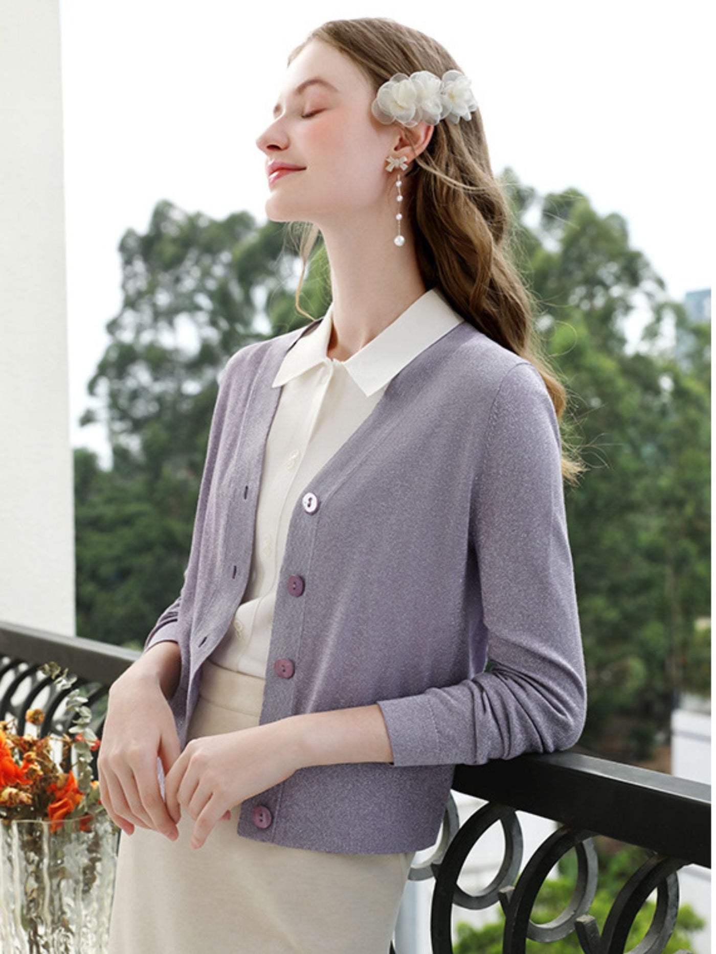 Sophie | Women's Long Knit Cardigan with V-Neck and Button Closure 3