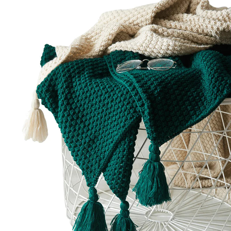 Sophie | Wool Blanket Knitted Scandinavian Design with Fringes 0