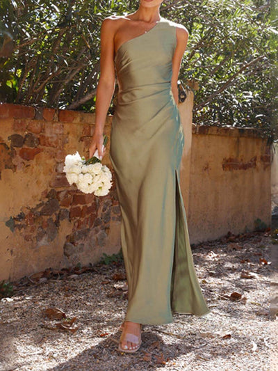 Suzanne | One-Shoulder Satin Maxi Dress with Split