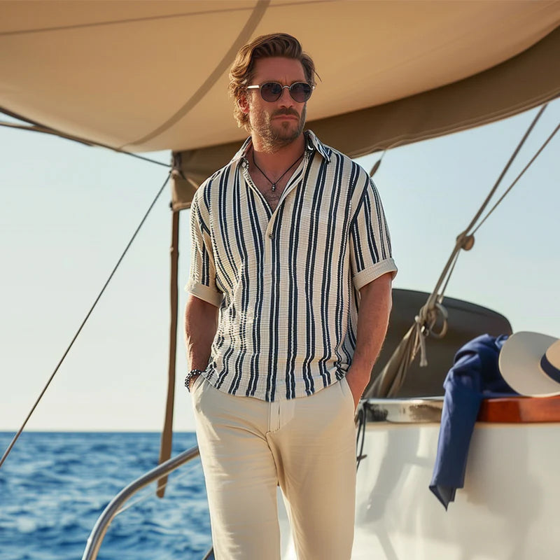 William | Men’s Shirt Striped Short Sleeve With V-Neck 1